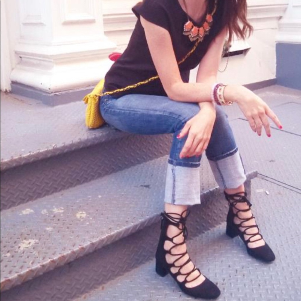Zara Lace Up Gladiator Blocked Heel Boots/Booties